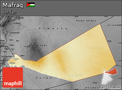 Physical Map of Mafraq, darken, desaturated