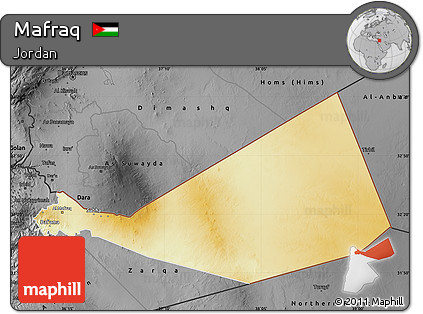 Physical Map of Mafraq, darken, desaturated