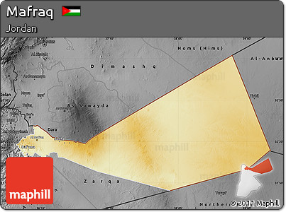 Physical Map of Mafraq, darken, desaturated
