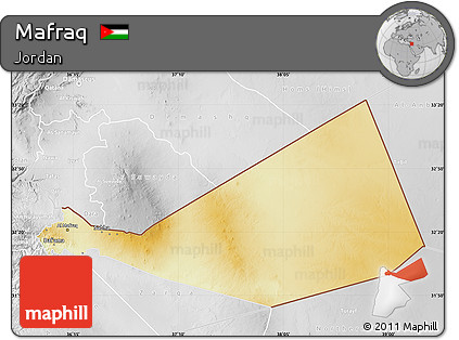 Physical Map of Mafraq, lighten, desaturated