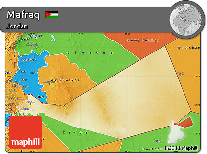 Physical Map of Mafraq, political outside