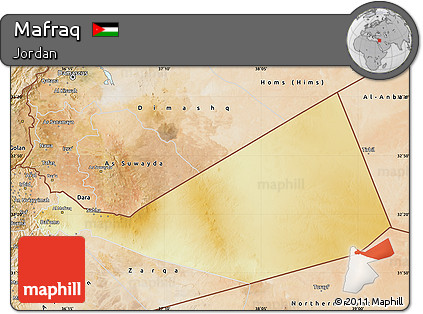 Physical Map of Mafraq, satellite outside