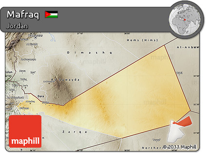 Physical Map of Mafraq, semi-desaturated