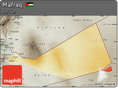 Physical Map of Mafraq, semi-desaturated