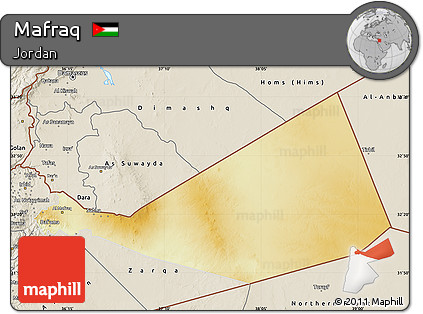 Physical Map of Mafraq, shaded relief outside