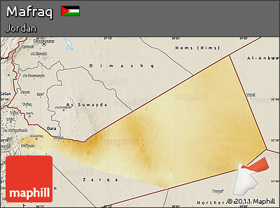 Physical Map of Mafraq, shaded relief outside