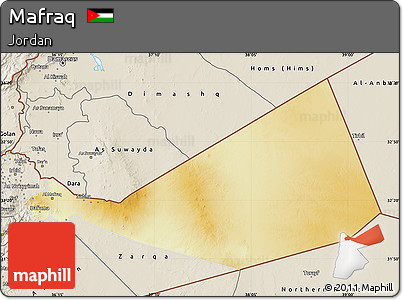 Physical Map of Mafraq, shaded relief outside