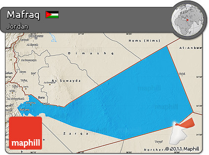 Political Map of Mafraq, shaded relief outside
