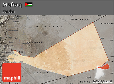 Satellite Map of Mafraq, darken, semi-desaturated