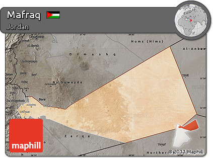 Satellite Map of Mafraq, darken, semi-desaturated
