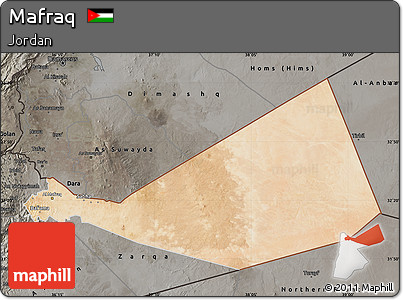 Satellite Map of Mafraq, darken, semi-desaturated