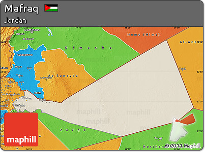 Shaded Relief Map of Mafraq, political outside