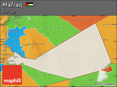 Shaded Relief Map of Mafraq, political outside
