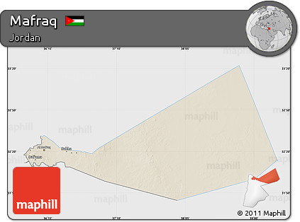 Shaded Relief Map of Mafraq, single color outside