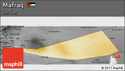 Physical Panoramic Map of Mafraq, darken, desaturated