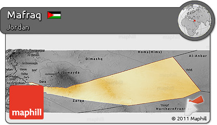 Physical Panoramic Map of Mafraq, darken, desaturated