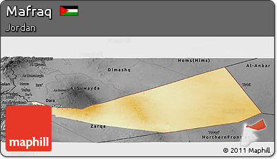 Physical Panoramic Map of Mafraq, darken, desaturated