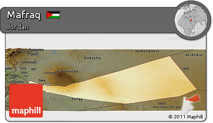 Physical Panoramic Map of Mafraq, darken