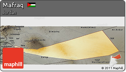 Physical Panoramic Map of Mafraq, darken, semi-desaturated