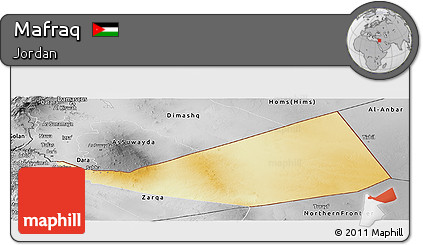 Physical Panoramic Map of Mafraq, desaturated