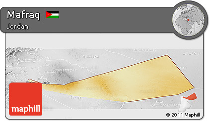 Physical Panoramic Map of Mafraq, lighten, desaturated