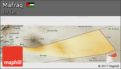 Physical Panoramic Map of Mafraq, semi-desaturated