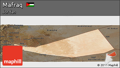 Satellite Panoramic Map of Mafraq, darken