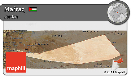 Satellite Panoramic Map of Mafraq, darken