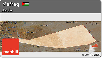 Satellite Panoramic Map of Mafraq, darken