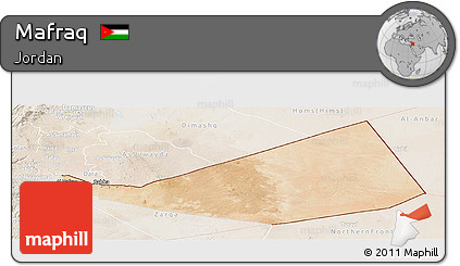 Satellite Panoramic Map of Mafraq, lighten