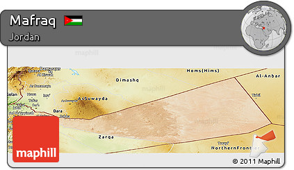Satellite Panoramic Map of Mafraq, physical outside