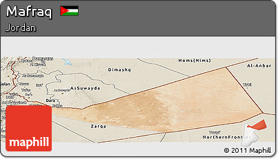 Satellite Panoramic Map of Mafraq, shaded relief outside