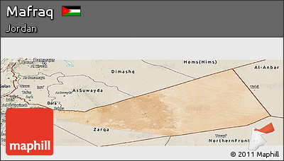 Satellite Panoramic Map of Mafraq, shaded relief outside