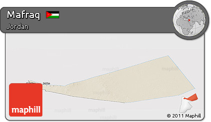 Shaded Relief Panoramic Map of Mafraq, single color outside