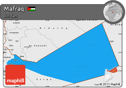 Political Simple Map of Mafraq, single color outside, borders and labels
