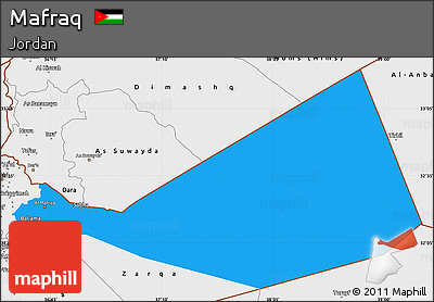 Political Simple Map of Mafraq, single color outside, borders and labels