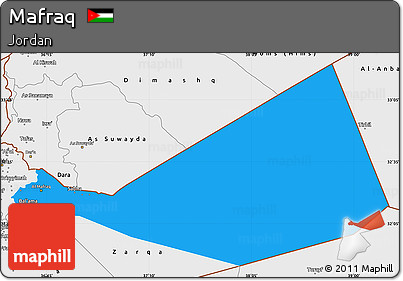 Political Simple Map of Mafraq, single color outside, borders and labels