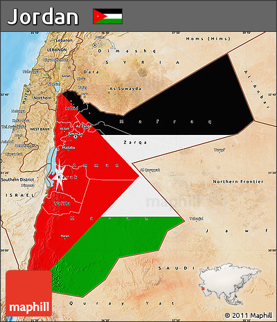 Flag Map of Jordan, satellite outside, bathymetry sea