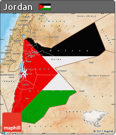 Flag Map of Jordan, satellite outside, bathymetry sea