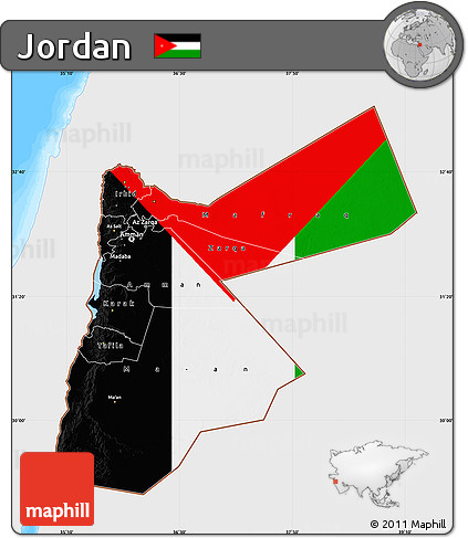 Flag Map of Jordan, single color outside, bathymetry sea, flag rotated