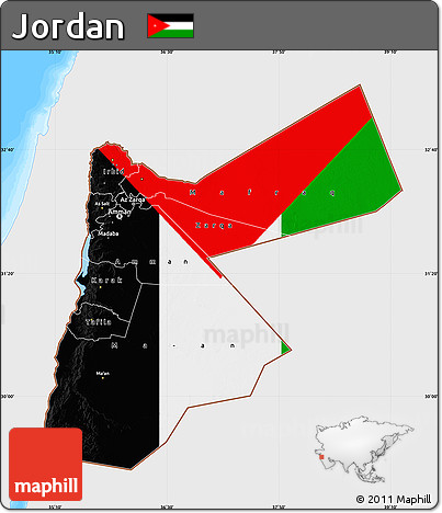Flag Map of Jordan, single color outside, bathymetry sea, flag rotated