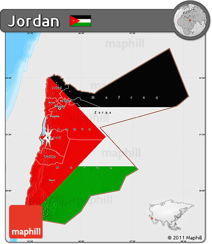 Flag Map of Jordan, single color outside, bathymetry sea