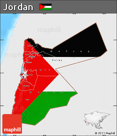 Flag Map of Jordan, single color outside, bathymetry sea