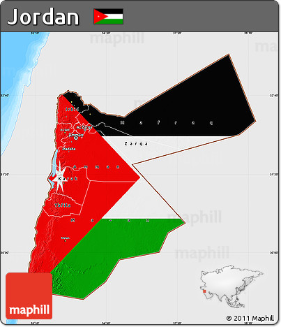 Flag Map of Jordan, single color outside, bathymetry sea
