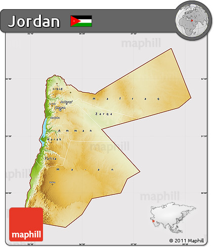 Physical Map of Jordan, cropped outside