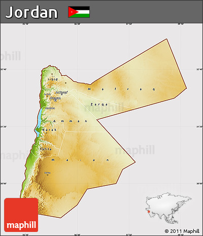 Physical Map of Jordan, cropped outside