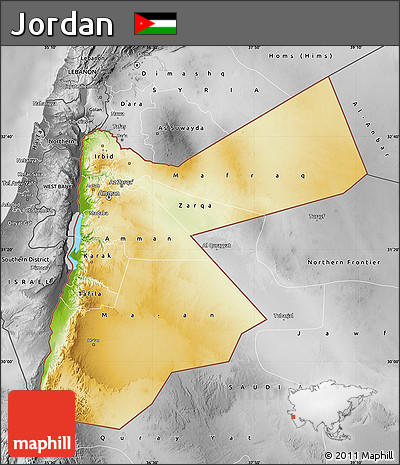 Physical Map of Jordan, desaturated