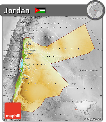 Physical Map of Jordan, desaturated