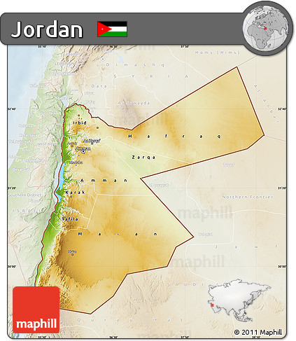 Physical Map of Jordan, lighten