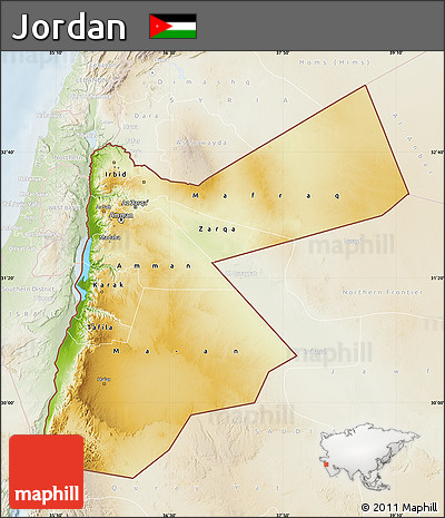 Physical Map of Jordan, lighten